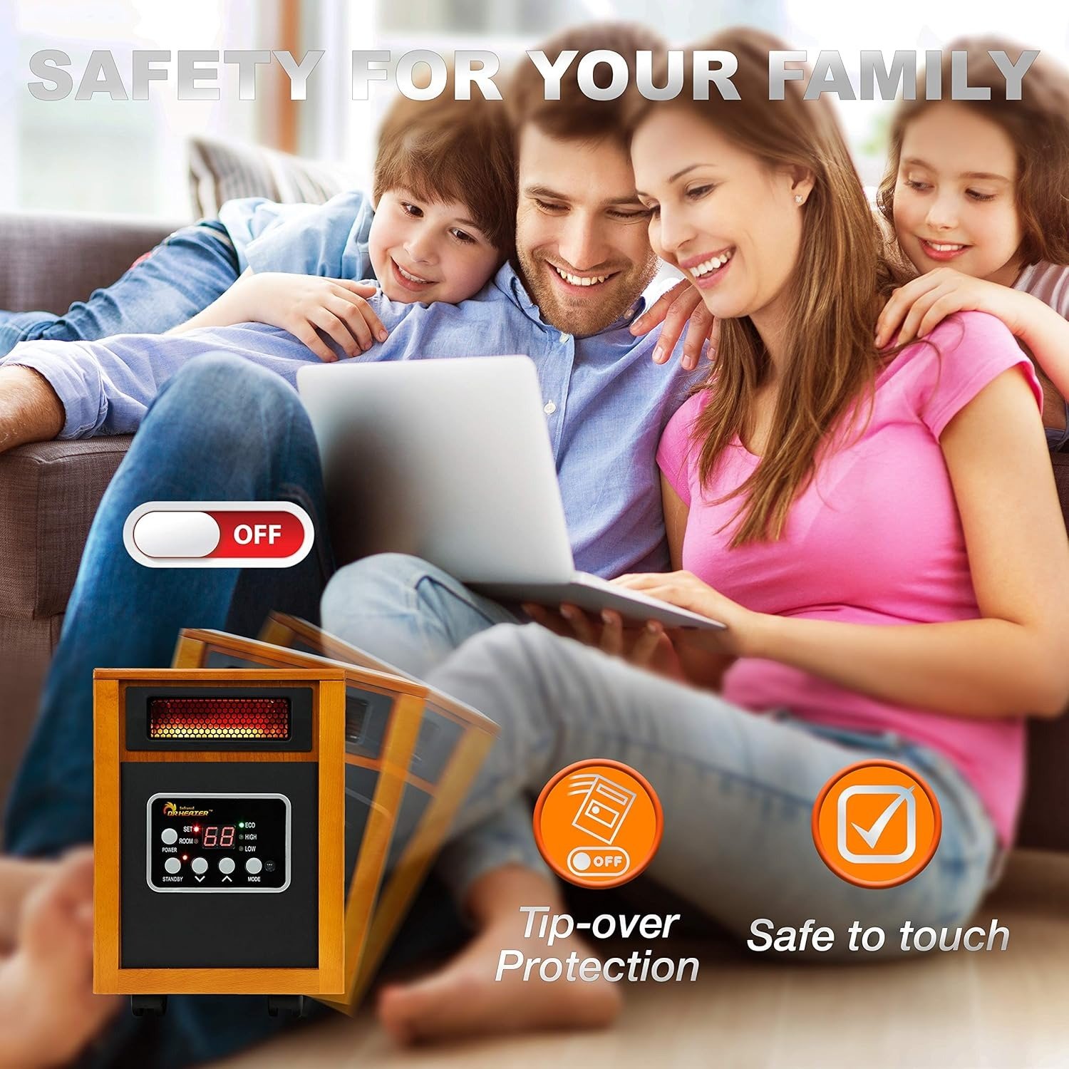 1500W Portable Infrared Space Heater, Electric Indoor Heater with Quiet Operation for Home Office