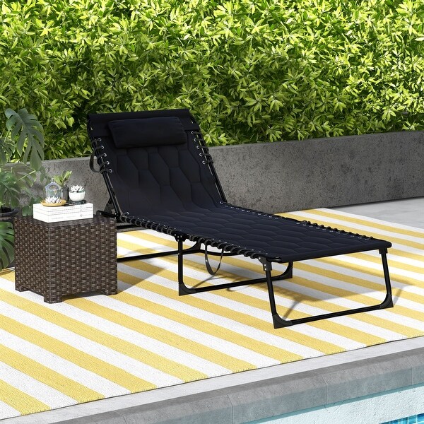 Folding Chaise Lounge Set with 5level Reclining Back,Lounge Tanning Chair with Padded Seat,Side Pocket and Headrest