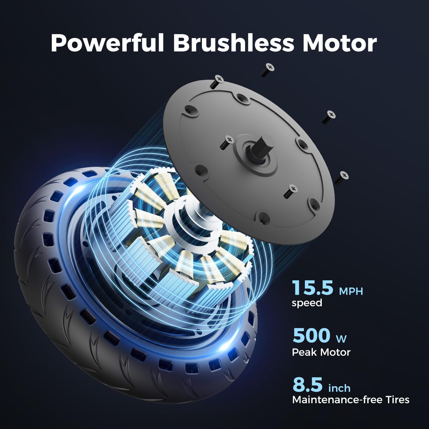 Electric Scooter, 500W Peak Motor, Up to 15.5 MPH, 19 Miles Ranges Foldable Electric Kick Scooter with Dual Braking System, Adults/Youth E Scooter for Commute