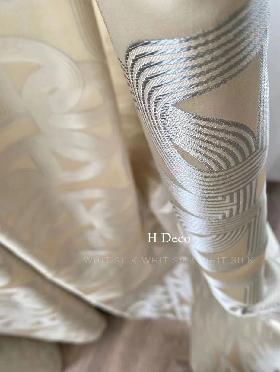 FA002 - Home H Deco Pig Nose Gold Silver Double-Sided Silk Champagne Cream Translucent Living Room Floor-to-Ceiling Curtains