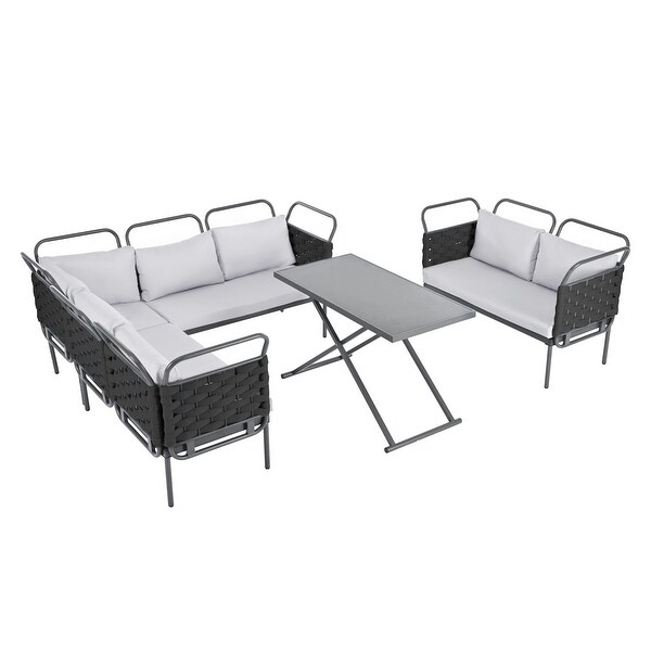 Patio Sectional Sofa Set Woven Rope Furniture Set with Cushions