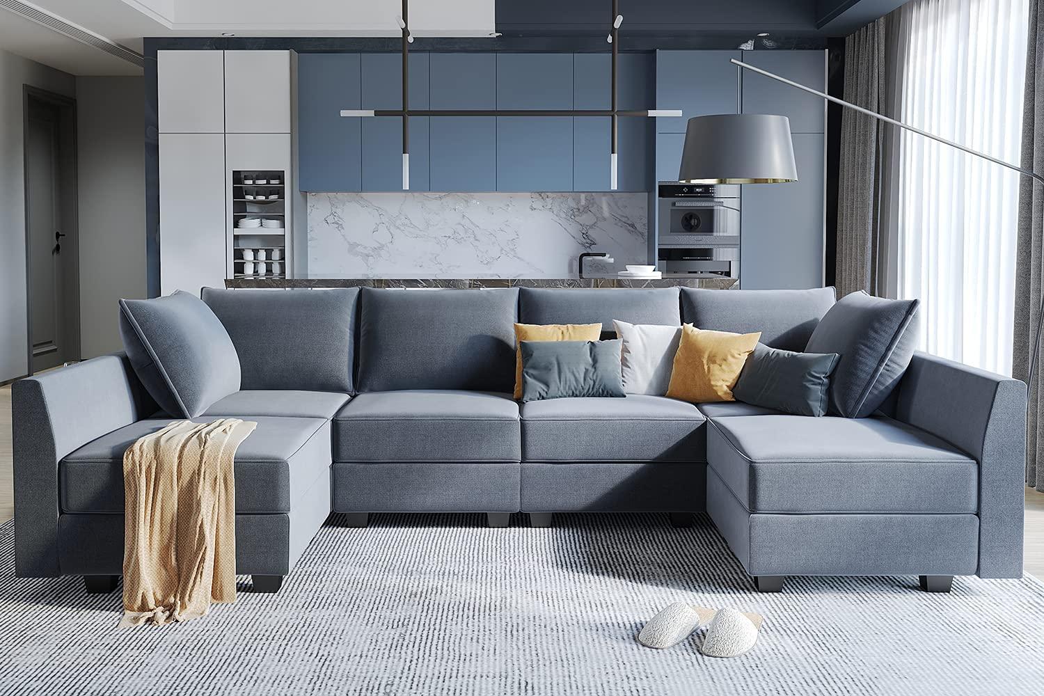 g Bluish Grey U-Shape Reversible Sectional Sofa w/ Chaise