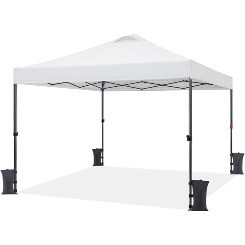 Yaheetech 10x10 Pop up Canopy Tent, Commercial 150D Silver Coated Fabric Outdoor Instant Tent w/Wheeled Bag, 4 Sandbags, 8 Stakes & 4 Ropes for Parties, Camping, Beach, Navy Blue