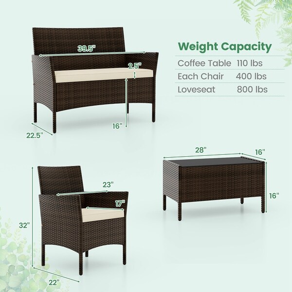 Costway 4 PCS Patio Furniture Set with Washable Cushions and Tempered