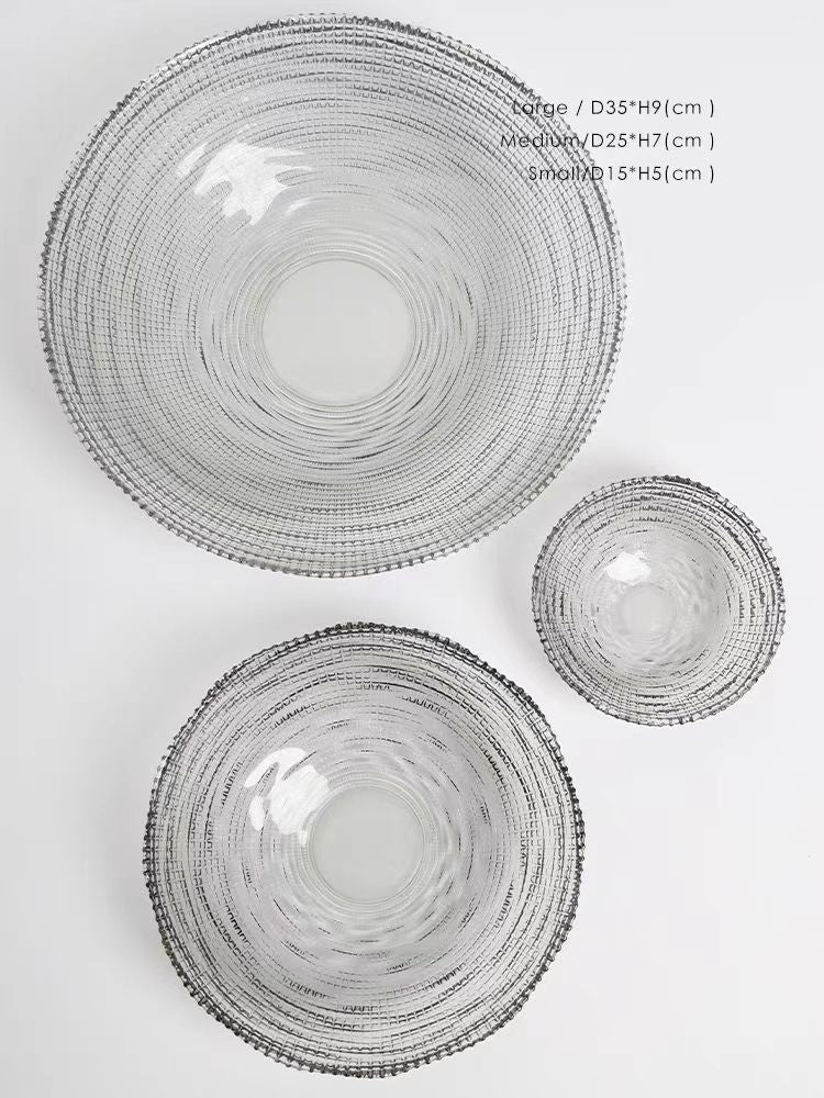 DC209 (Set) - Home Set of 3/Spanish handmade embossed gray crystal glass lamp large fruit tray foyer storage tray