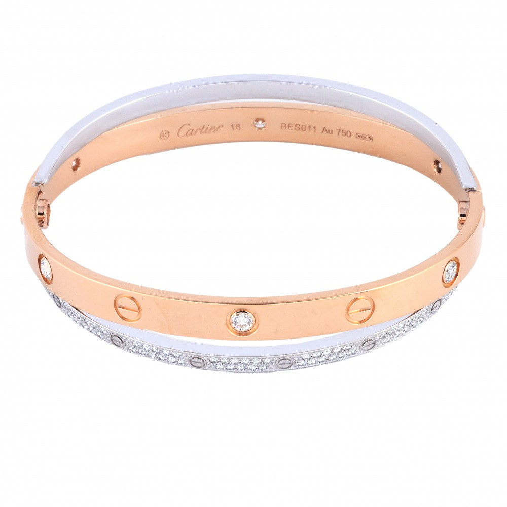 Cartier Love Pavé Diamonds Bracelet 18K White Gold & 18K Rose Gold Diamond