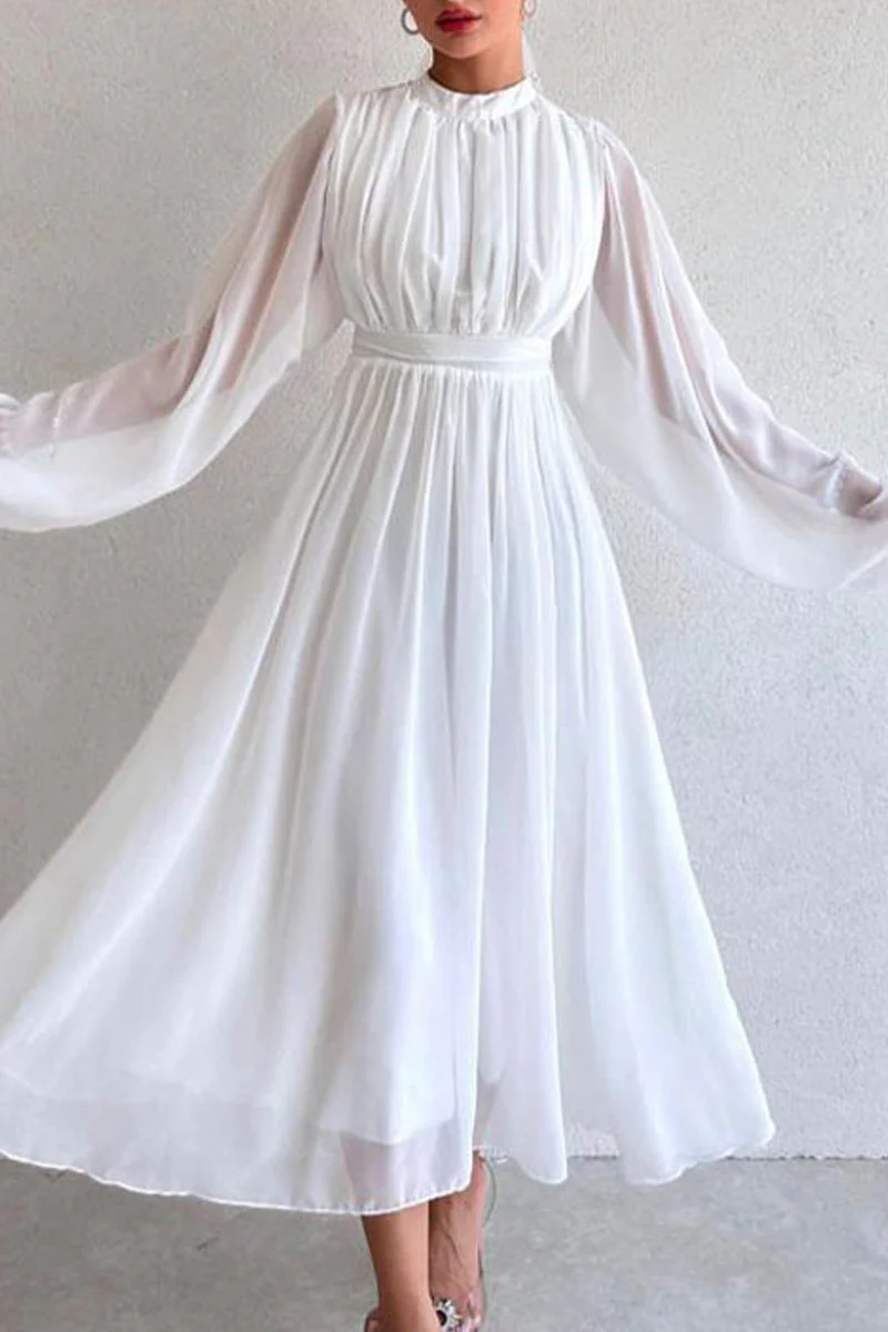Elegant Mock Neck A-Line Chiffon Maxi DressClistos