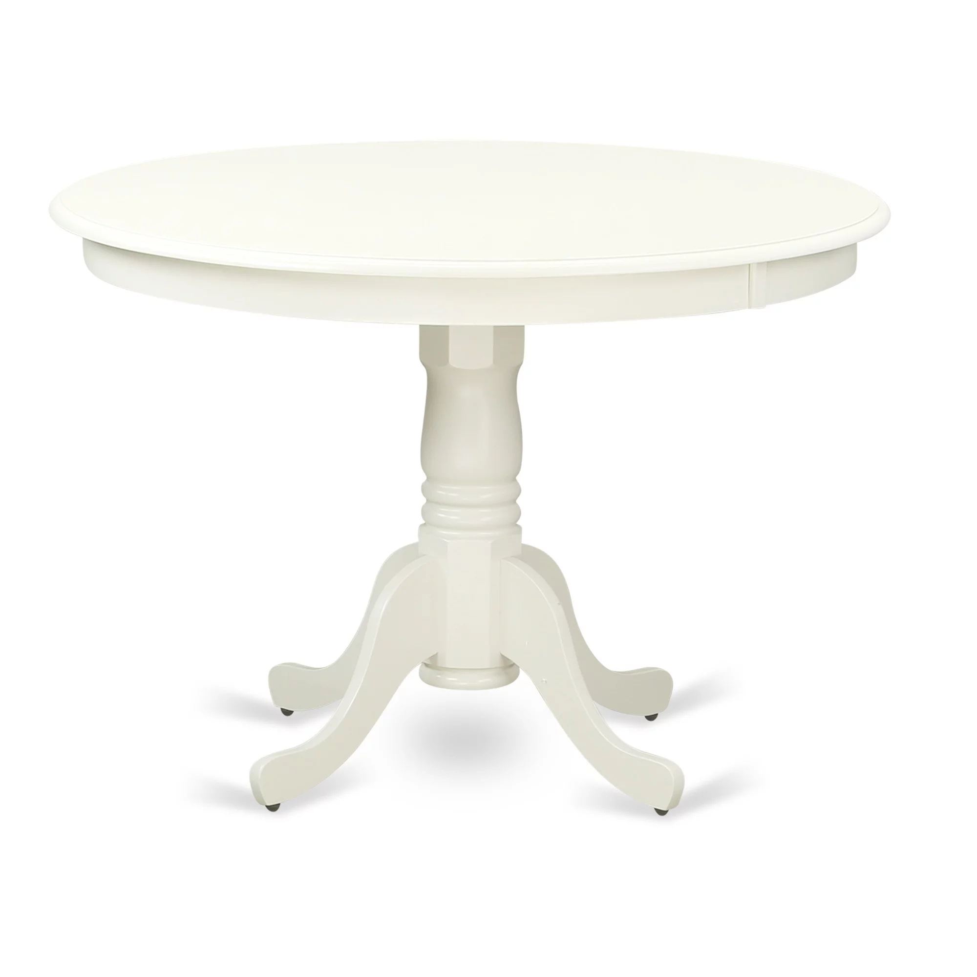 East West Furniture - HBVA5-LWH-W - 5-Pc Kitchen Table Set- 4 Dining Room Chairs and Modern Round Dining Table - Wooden Seat and Slatted Chair Back - Linen White Finish