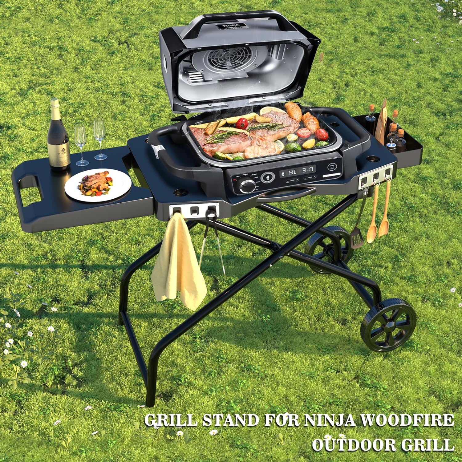 Portable Grill Cart for Ninja Woodfire Grill OG700 Series - Folding Outdoor Stand