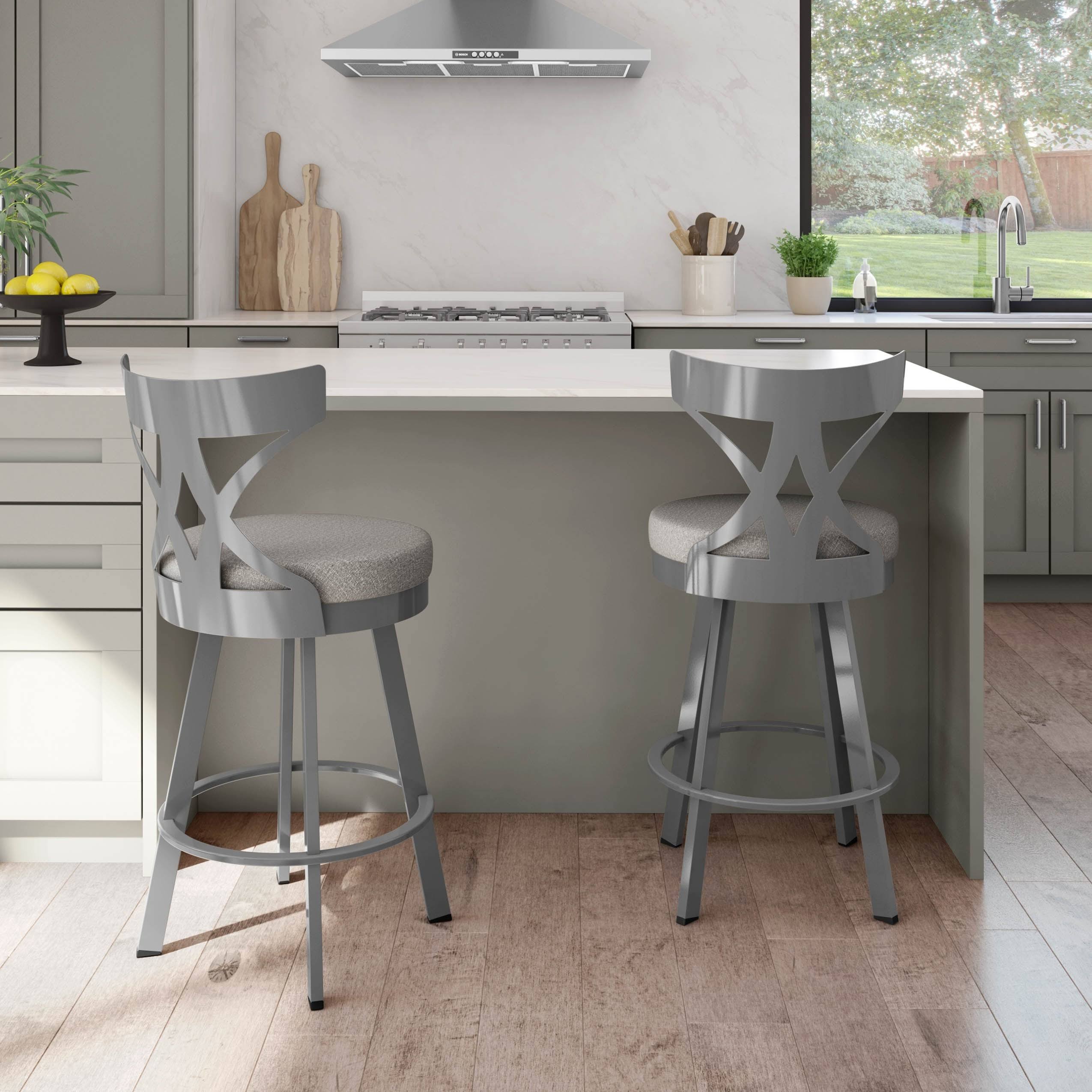 Amisco Washington Swivel 30x22 Bar Stool - Grey Woven Fabric/Black Metal