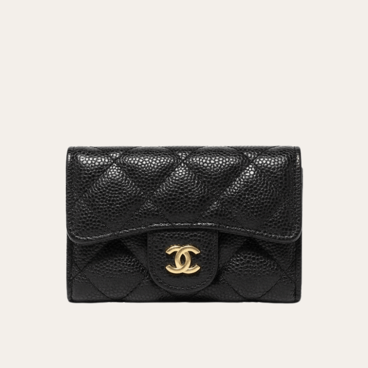 Chanel Classic Tri-Fold Wallet Black Caviar Gold Hardware 4.3 Inches