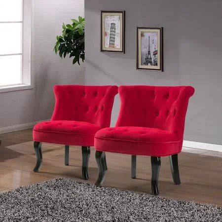 Jayden Creation Jane Red Tufted Accent Chair (Set of 2)