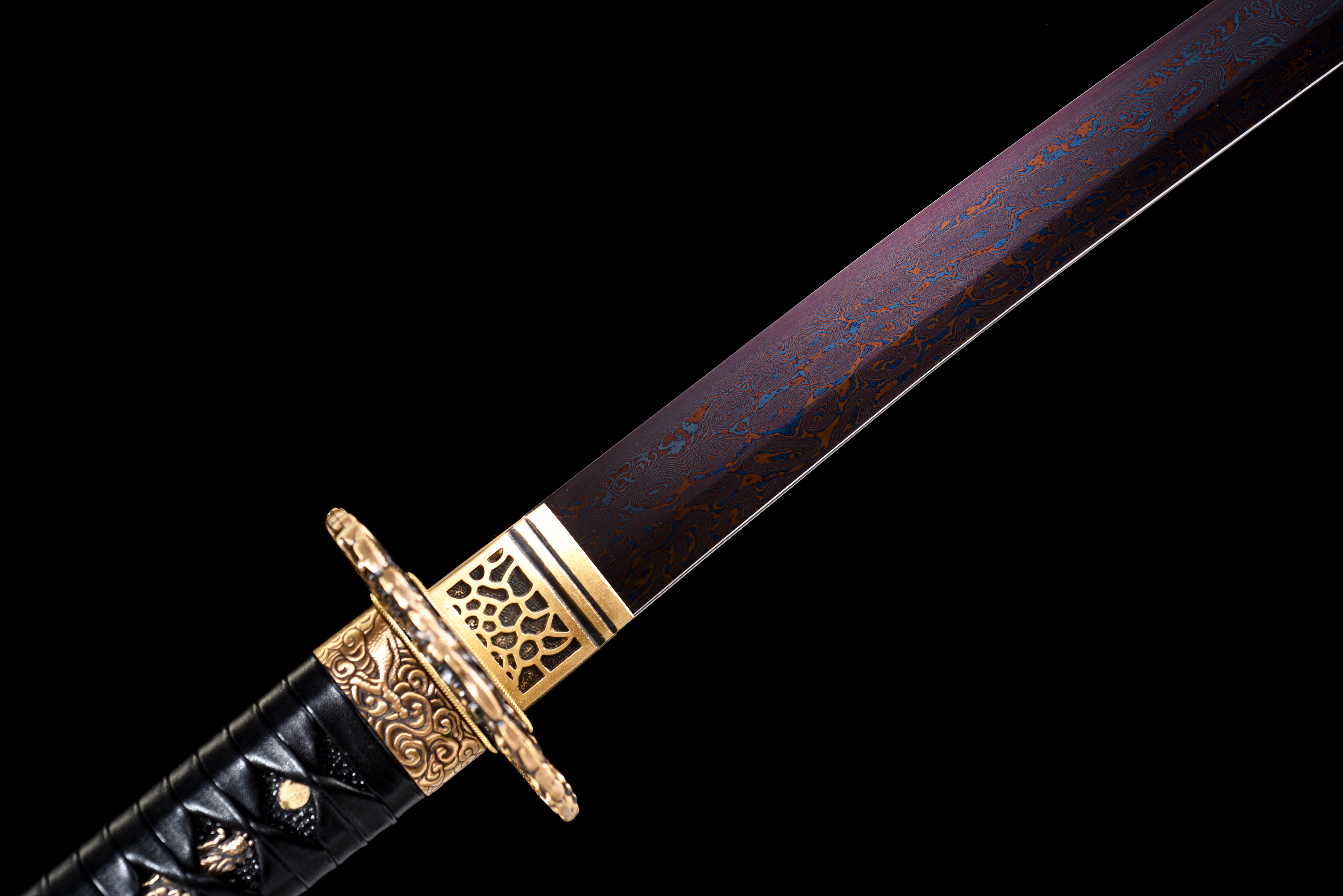 Dragon Katana – Blue Baked Damascus Steel, Full Tang