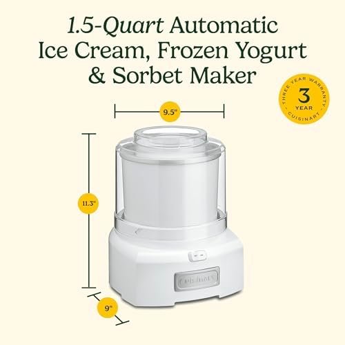 Ice Cream Maker Machine, 1.5 Quart Double Insulated Machine, Sorbet and Frozen Yogurt Maker, Ready in 20 Minutes, White