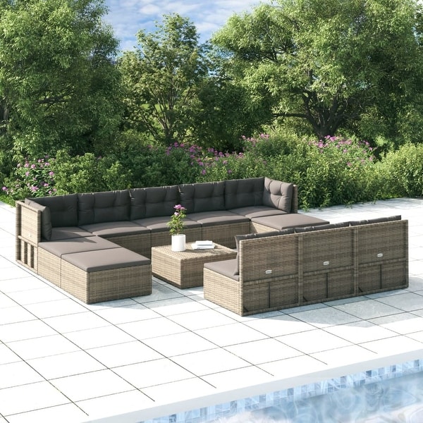vidaXL 9 Piece Patio Lounge Set with Cushions Gray Poly Rattan