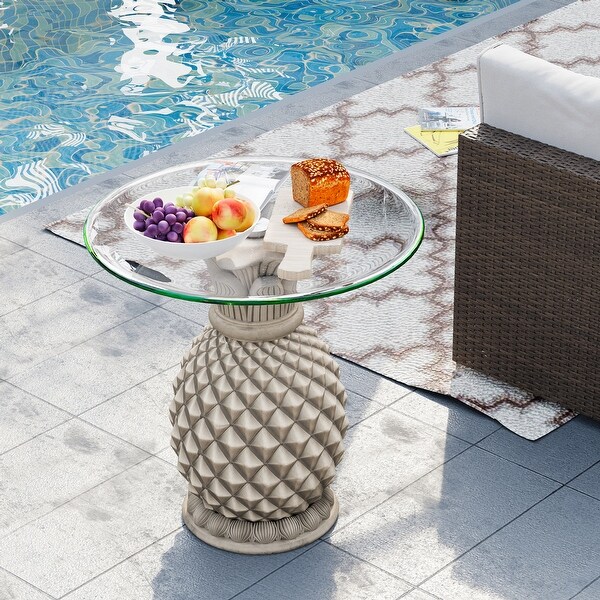 Outdoor Side Table,Concrete End Table w Pineapple Stand