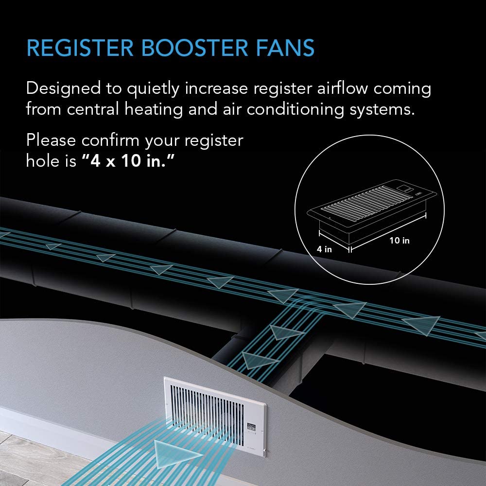 AC Infinity AIRTAP T4�� Quiet Register Booster Fan with Thermostat Control. Heating Cooling AC Vent. Fits 4�� x 10�� Register Holes.