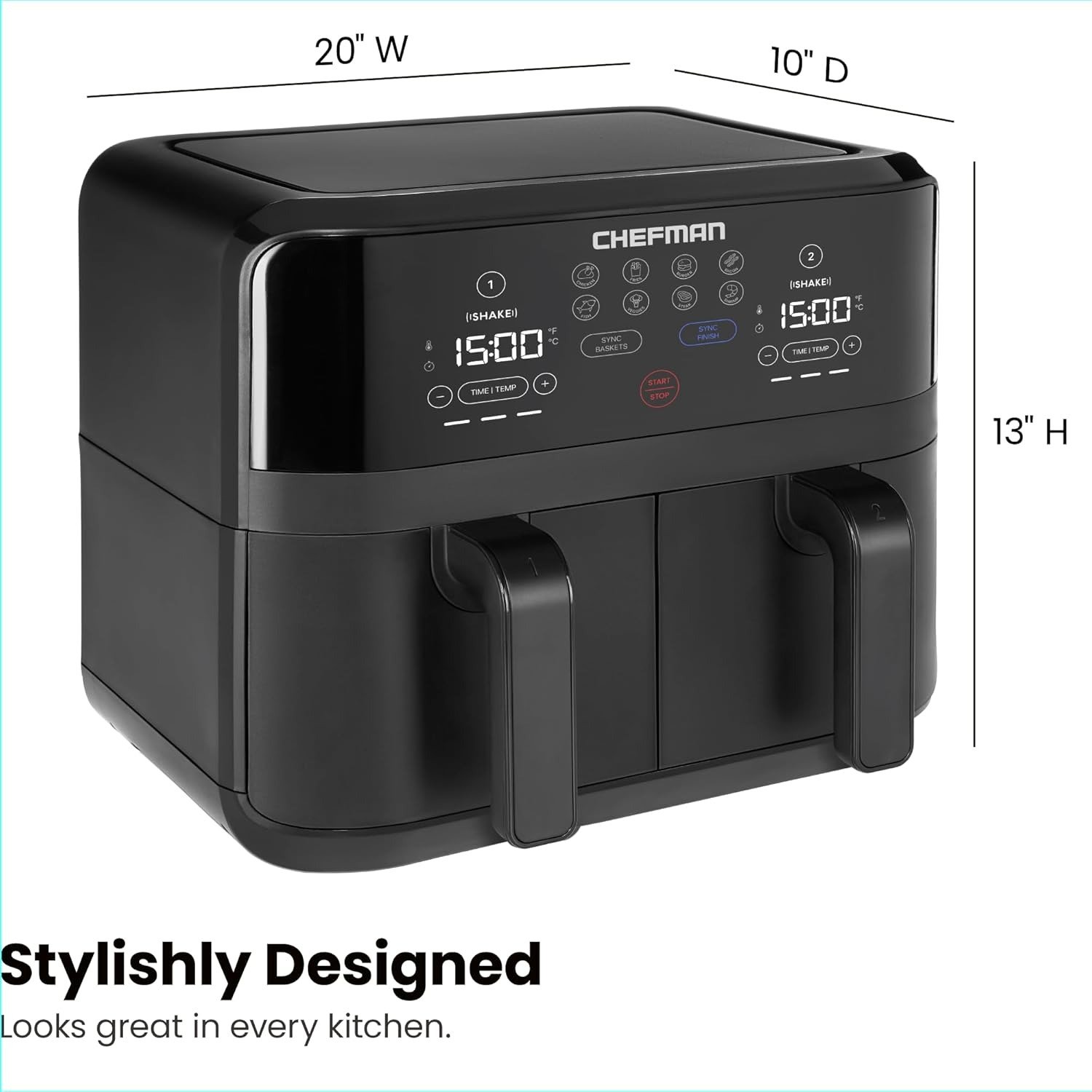 Dual Basket Air Fryer, TurboFry Touch Control, 2 Independent Zones, Space-Saving Design