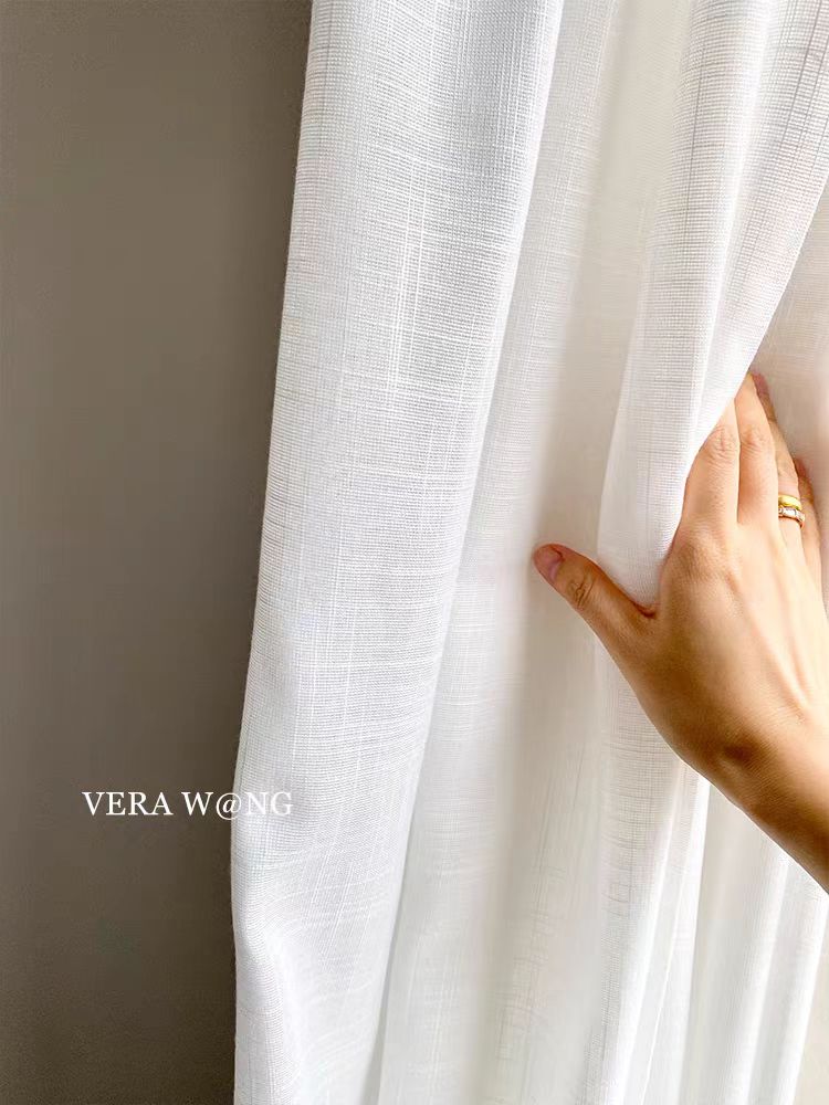 FS002 - Home Vera W@ng Series French Linen Cross Jacquard Sheer Curtains Translucent Living Room Bedroom Floor-to-Ceiling Curtains