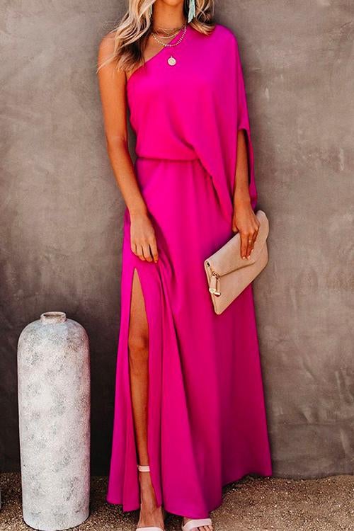 Elegant One Shoulder Maxi Dress with SlitClistos