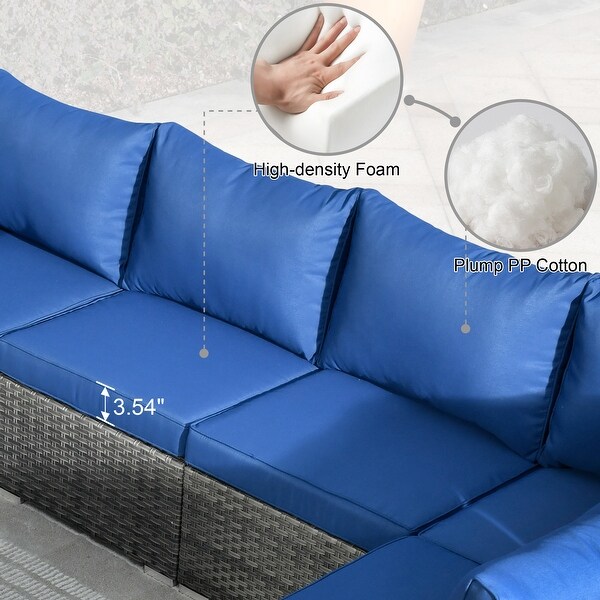 HOOOWOOO 8piece Patio Furniture Set Wicker Sectional Sofa with Fire Pit Table