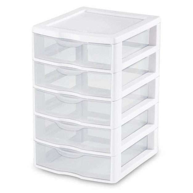 Sterilite Clearview Small Clear Plastic Stackable 5 Drawer Storage System For Desktop And Drawer Household Organization For Stationary Or Pens