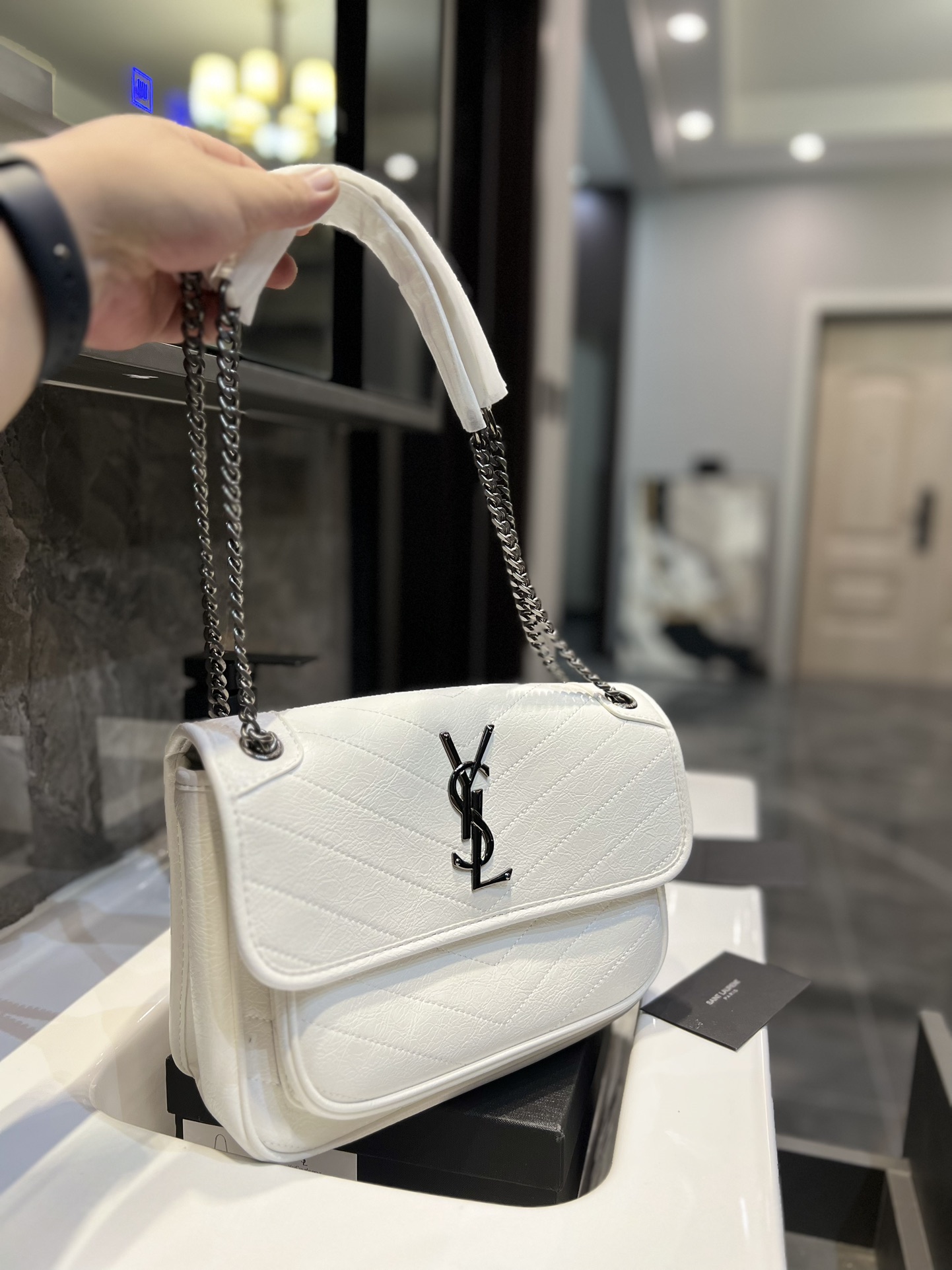 Saint Laurent Niki Baby Chain Bag In White