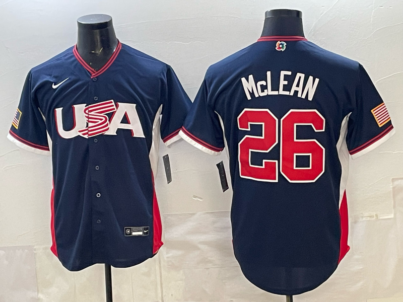Men's USA Baseball Nolan McLean #26 Navy 2026 World Baseball Classic Stadium Jersey