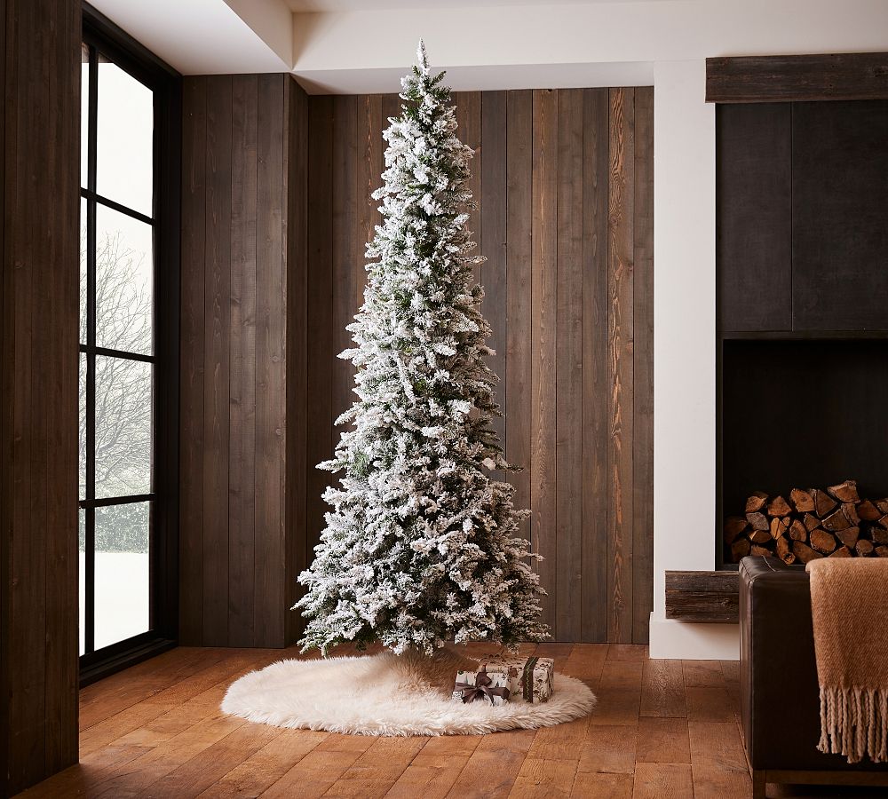 Lit Flocked Pencil Pine Faux Christmas Trees  sgtnighsdesigns