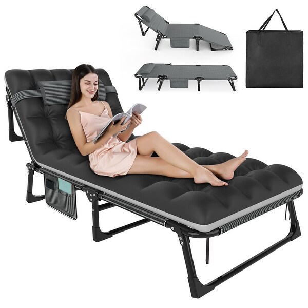 3 in 1 Folding Camping Cot Bed,5 Positions Adjustable Patio Chaise Lounge Chair,Portable Sleeping Cots with Storage Bag