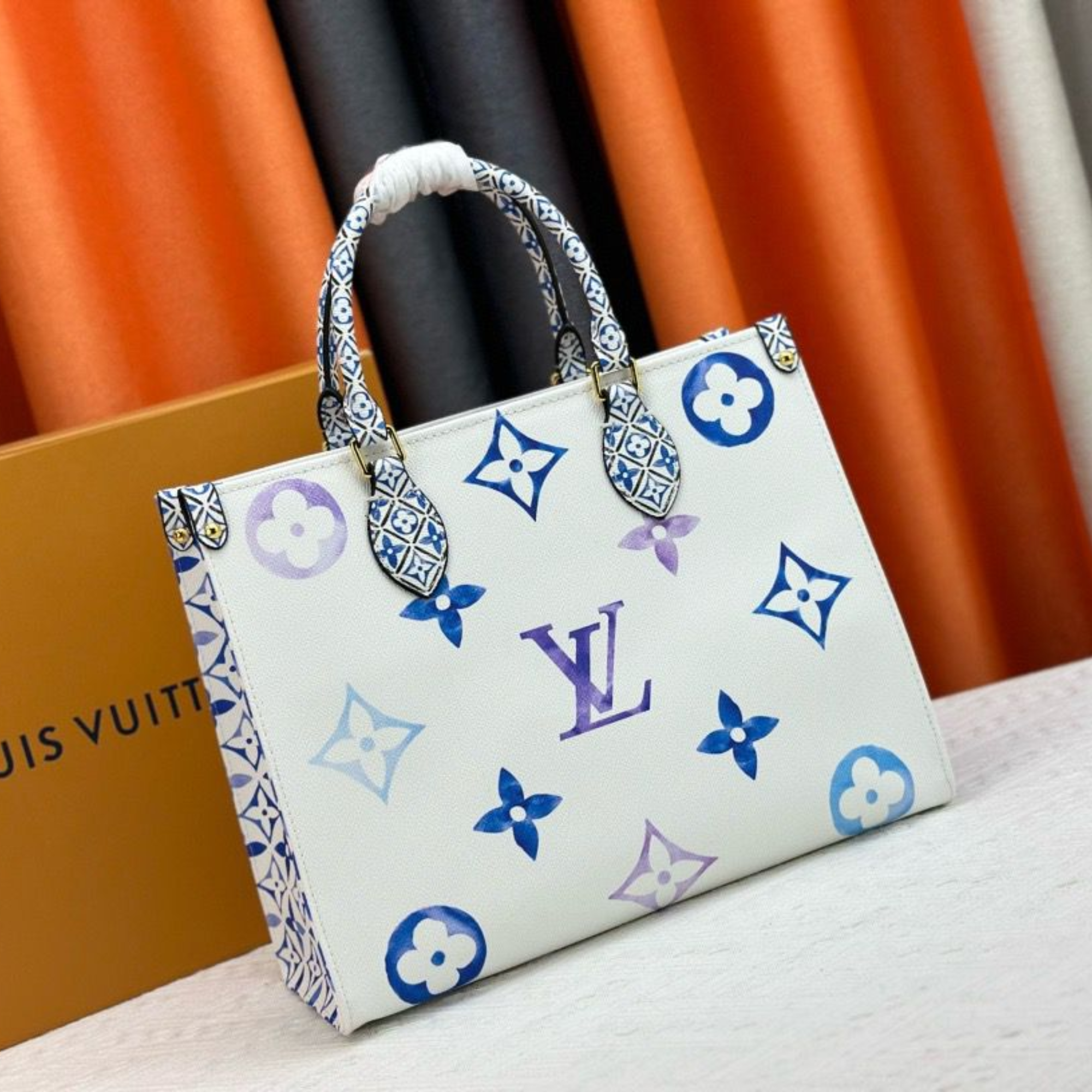 Louis Vuitton Onthego Handbag Blue Monogram Pattern 35cm/13.8in