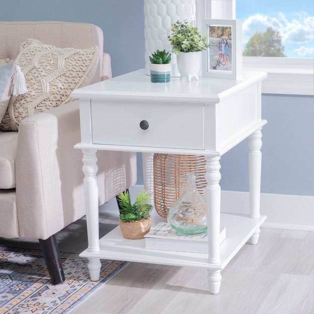 Miele Traditional Solid Wood With A Drawer And Shelf Side Table Pure White Linon