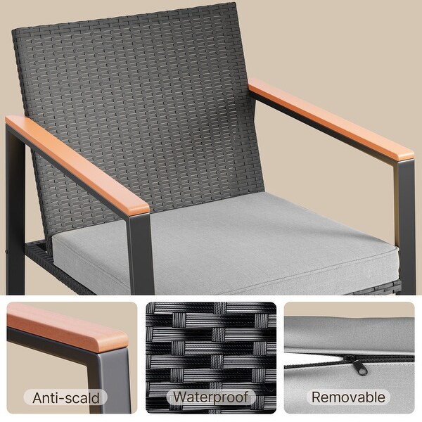 3 Piece Rocking Patio Bistro Set Wicker,Rocking Chair Pub Set with Glass Table