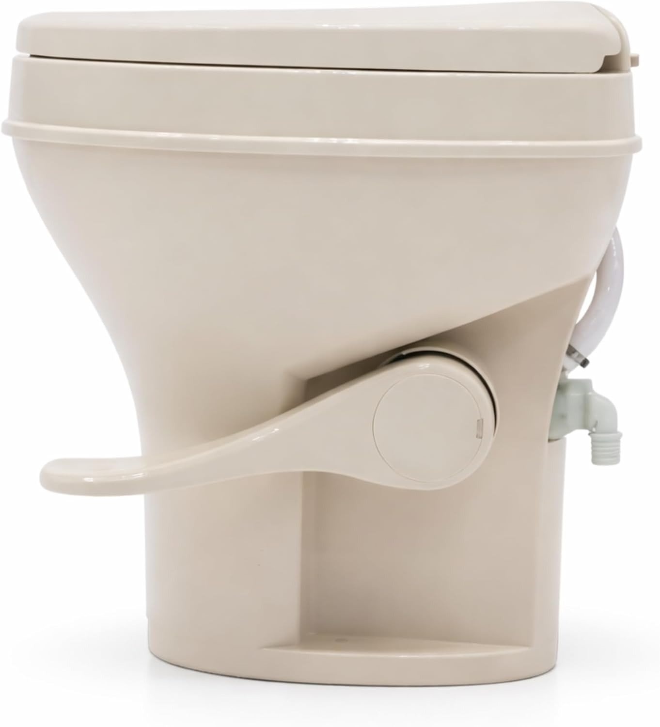 Bone-Colored Residential Height Camper/RV Toilet, 18.5” Height, Gravity Flush, Foot Pedal, Oversized Bowl, Soft-Close Seat
