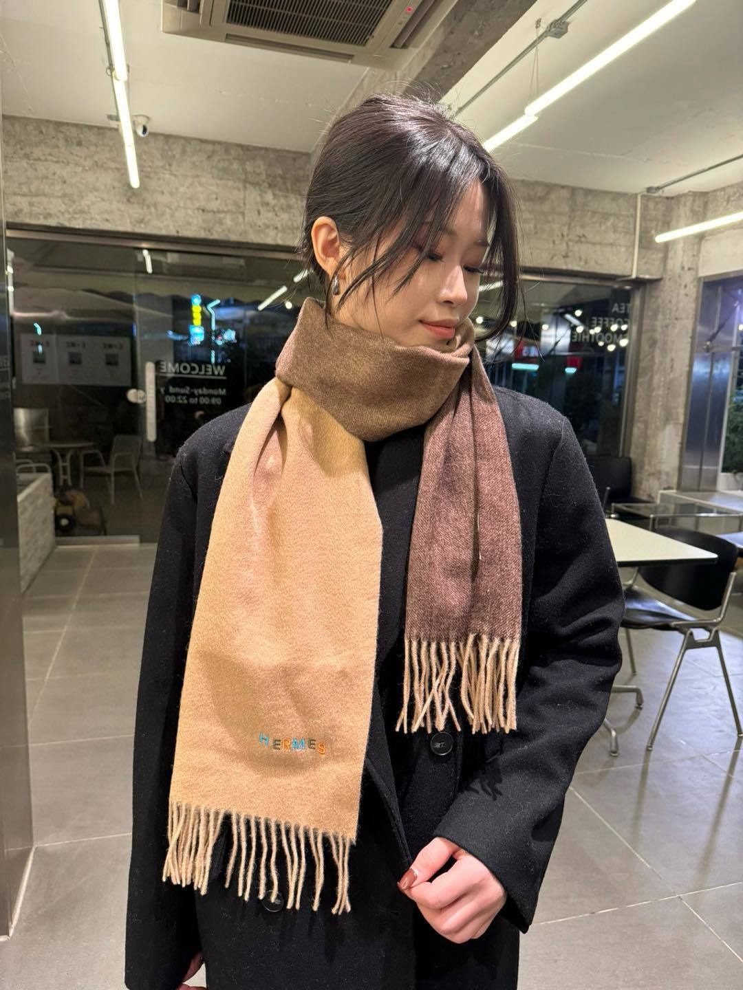 Hermes Cashmere Blanket Scarf Brown For Women 180cm