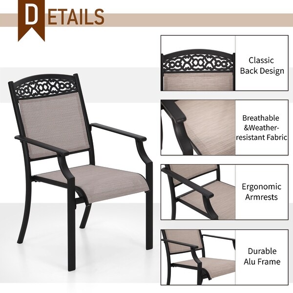 5Piece Patio Dining Sets,4 Swivel chair with Alu Frame and Breathable Textilene Sling Fabric and 1 Round Metal Table