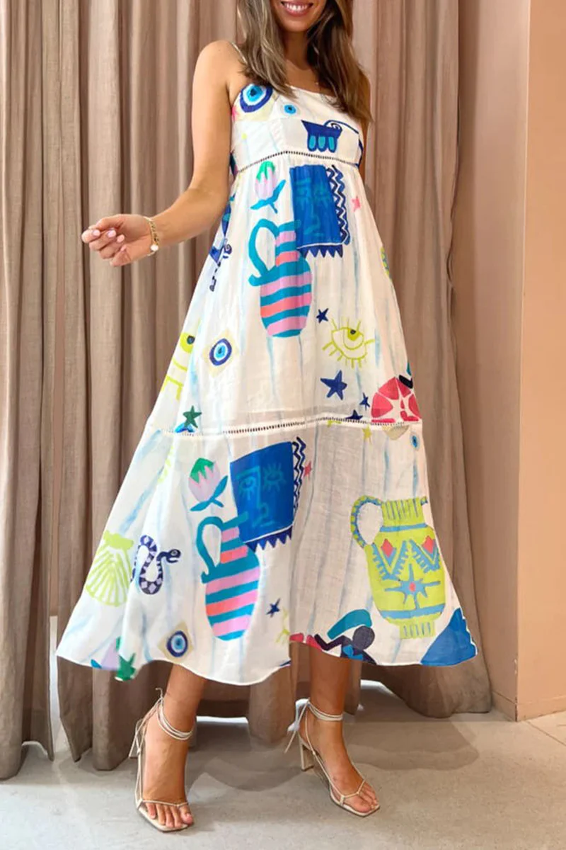 Elegant Tiered Maxi Dress | Abstract Print SlingClistos