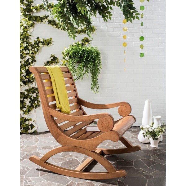 SAFAVIEH Outdoor Living Sonora Brown Eucalyptus Wood Rocking Chair