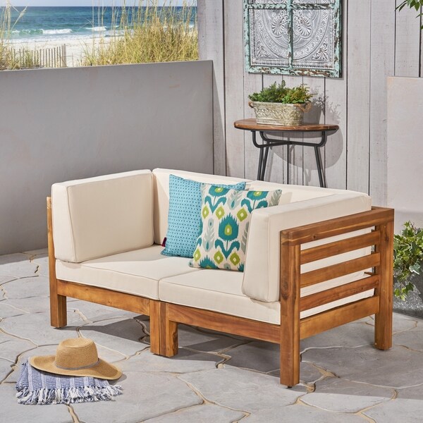 Oana Outdoor 2seater Sectional Acacia Loveseat by Christopher Knight Home