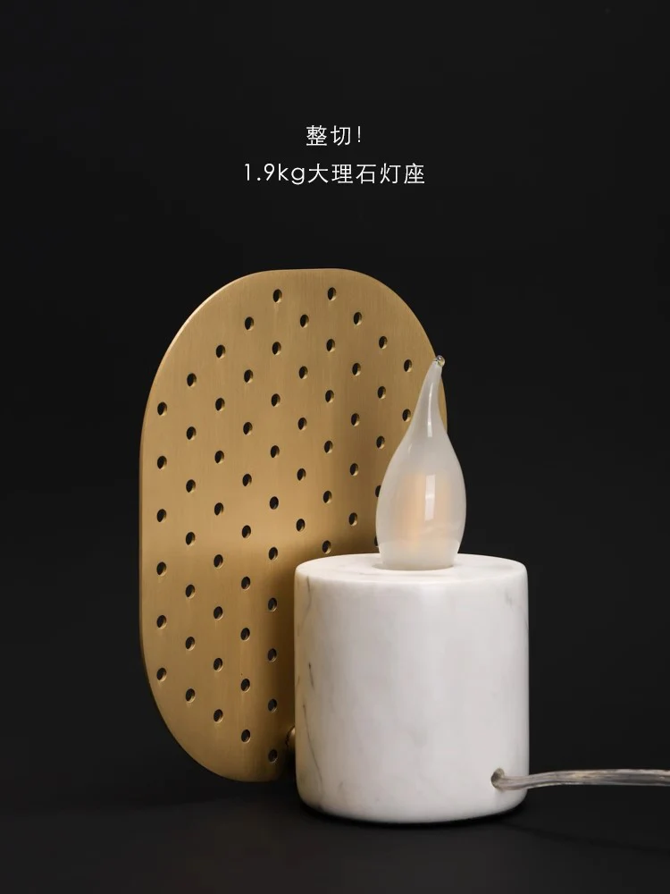 LA038 - Furniture Italian Natural Marble + Brass Hollow Screen Table Lamp Imitation Candlelight Night Light Ambience Lamp