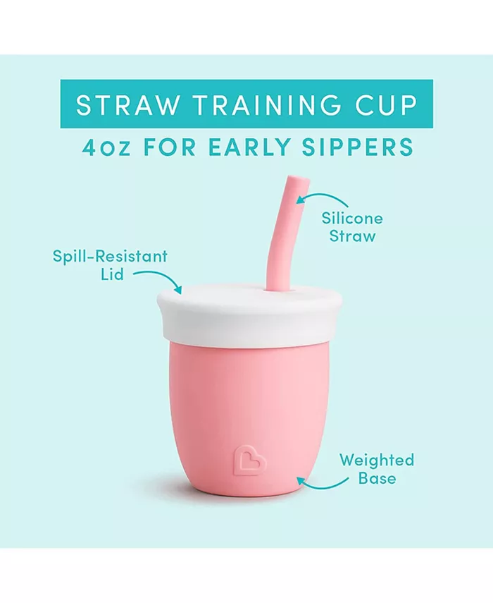 Munchkin Silicone Baby Open Training Cup with Straw, 4oz, Pink