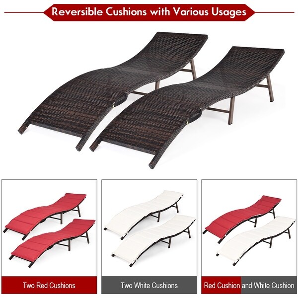 Costway 2PCS Patio Rattan Folding Lounge Chair Stackable Double Sided