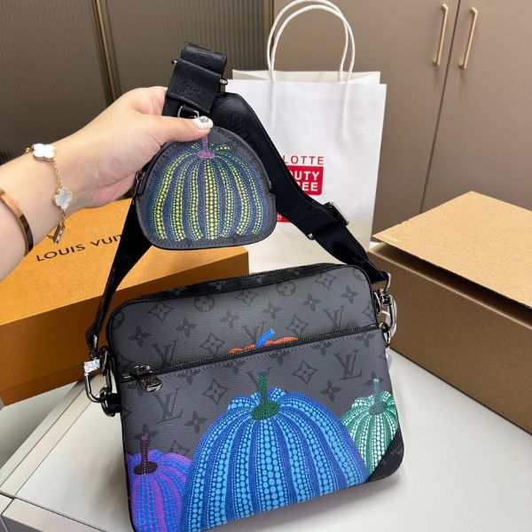 Louis Vuitton X Yk Trio Messenger Monogram Eclipse Reverse Pumpkin 21Cm M46435