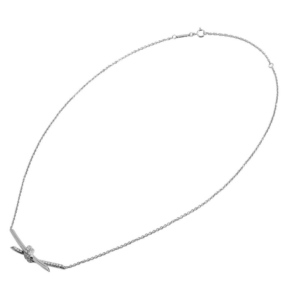Tiffany & Co. Knot Necklace 18K White Gold Diamond 70300346