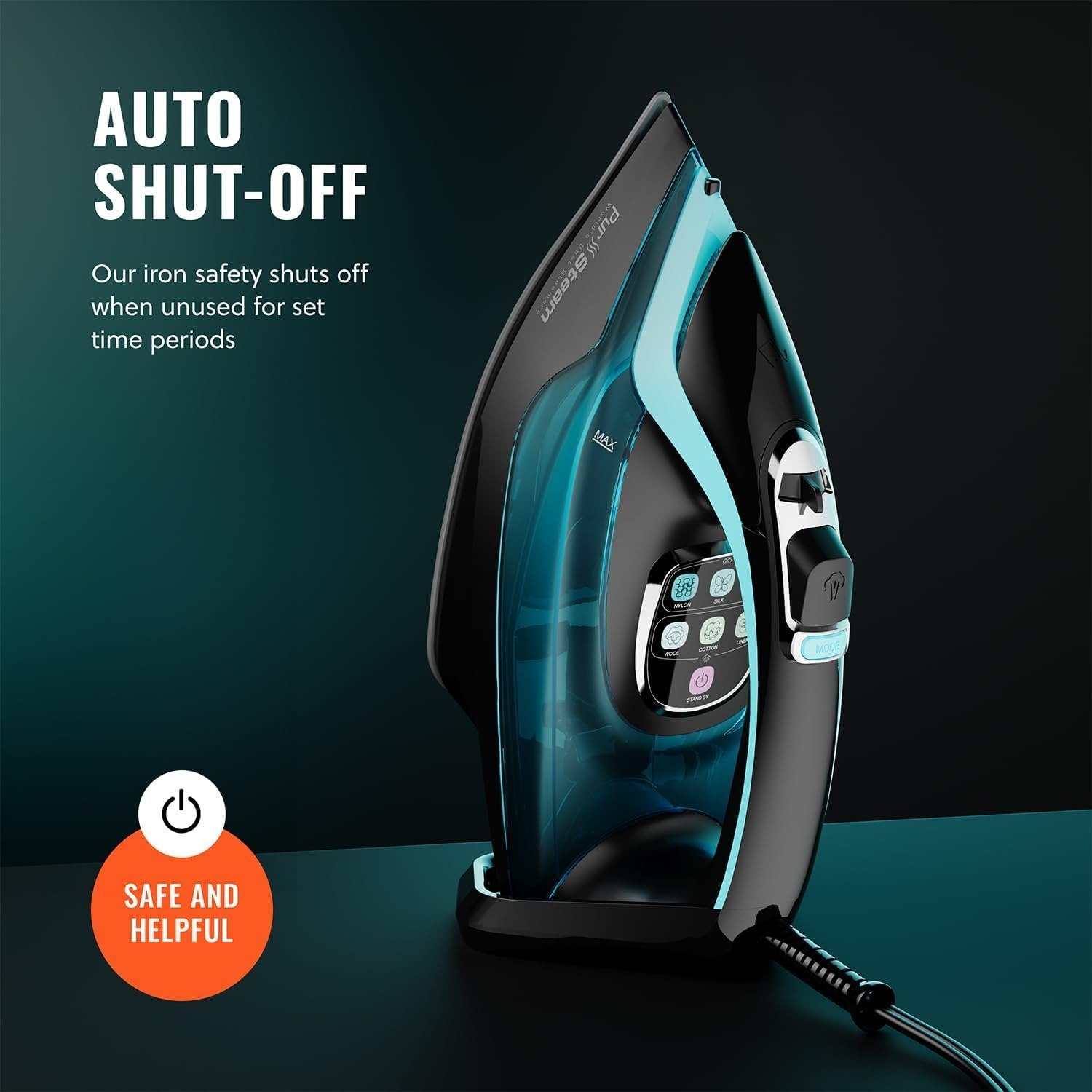 1750W Steam Iron, Digital Temp Control & LED Display, Ceramic Soleplate, Adjustable Steam, Self-Clean, Anti-Calc, Anti-Drip, Auto Shut-Off
