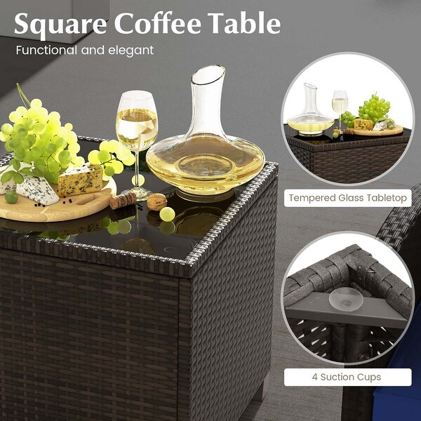 Costway 5 Piece Patio Rattan Furniture with 2 Ottomans and Tempered