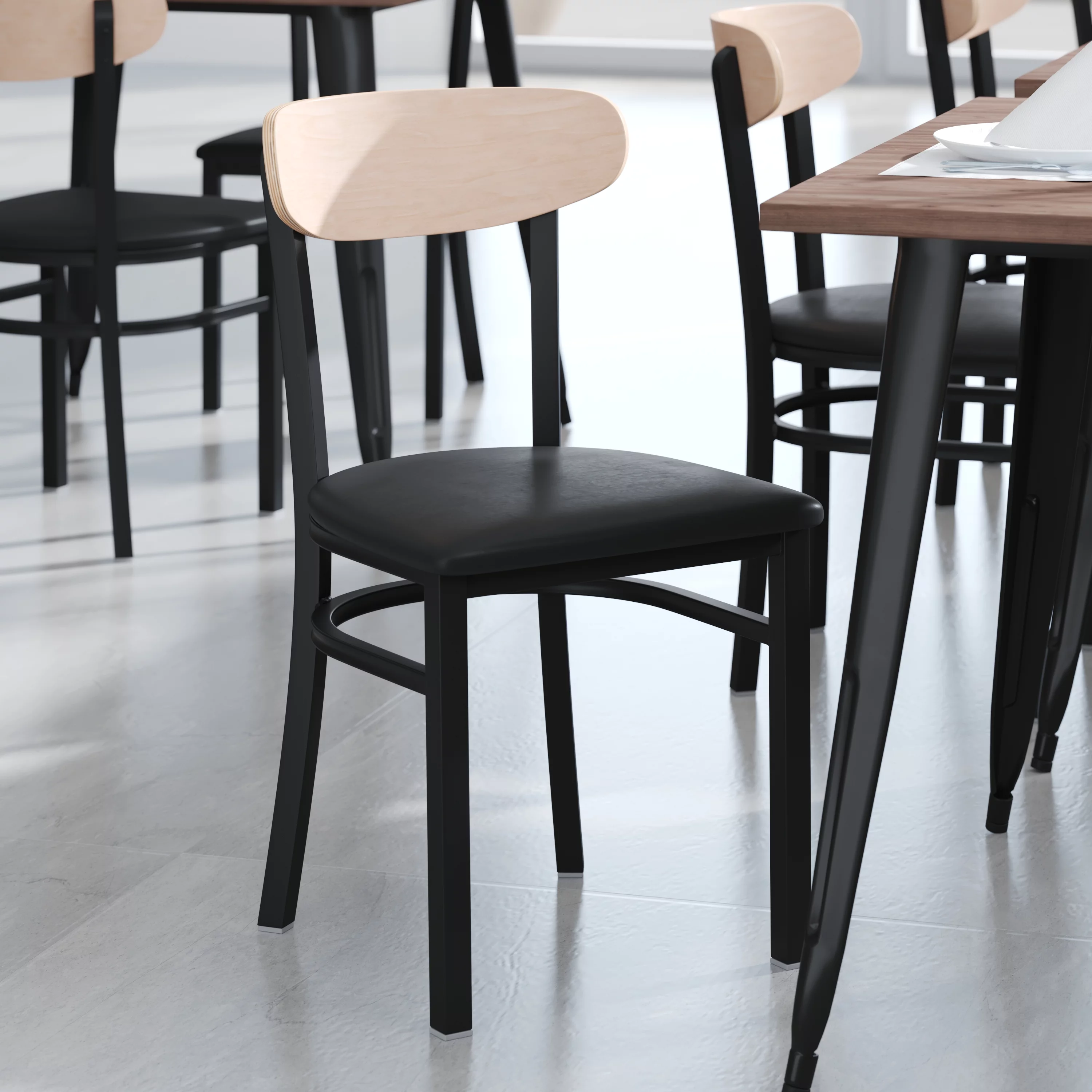 Flash Furniture Wright Metal/Wood Restaurant Chair, Natural Birch/Black