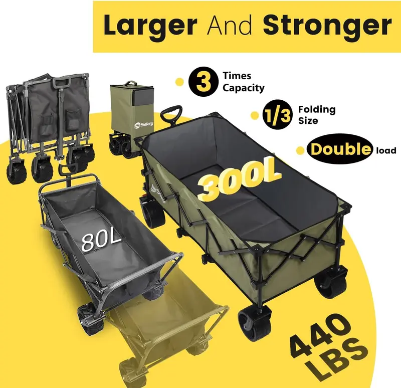 Sekey 48-Inch Extended Folding Cart – 440 lb Load Limit, 300L Garden & Moving Utility Solution