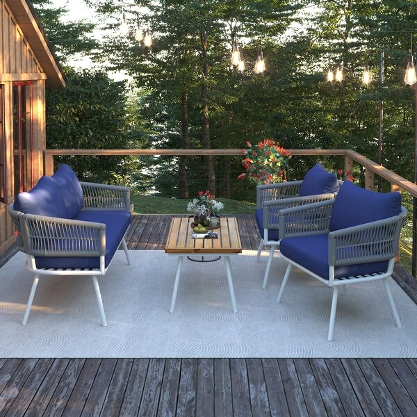 4pcs Lounge Chair Sets Patio Conversation Set Accent Single Sofa