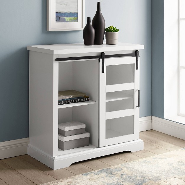 Tertia Transitional Accent Cabinet With Sliding Glass Door Solid White Saracina Home